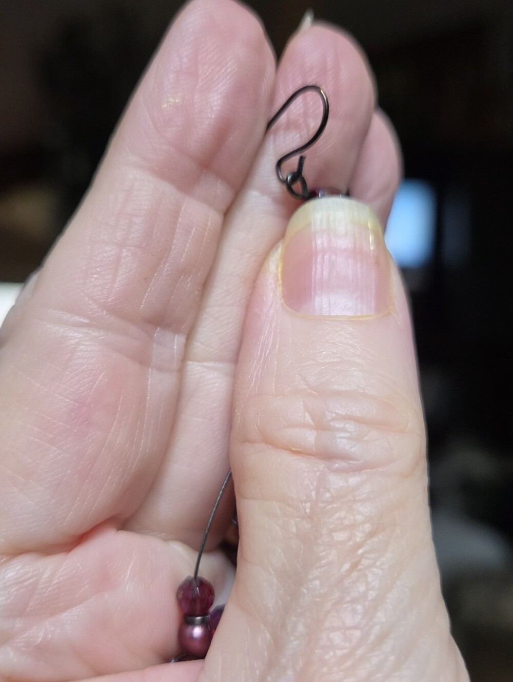Chandelier Deep Garnet & Pearl Costume Artisan Earrings - Picture 8 of 9